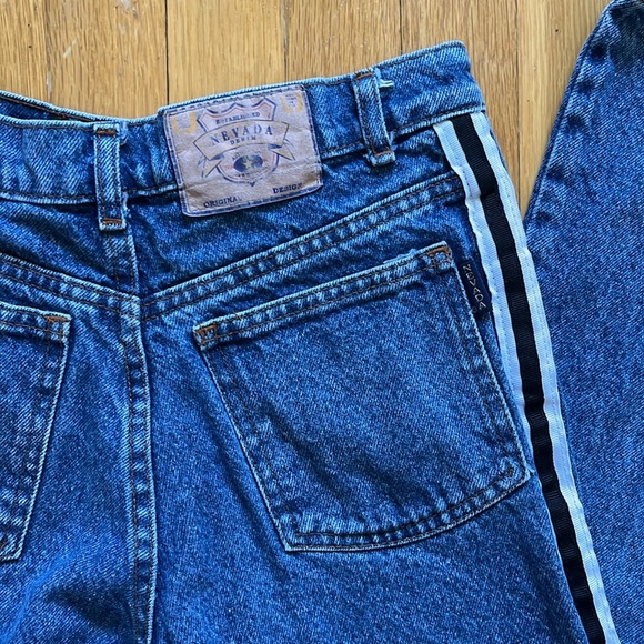 90s Vintage 100% Cotton Rigid Flare Jeans High Rise Sporty Stripe Denim Sz 0 / 1 - Picture 7 of 13